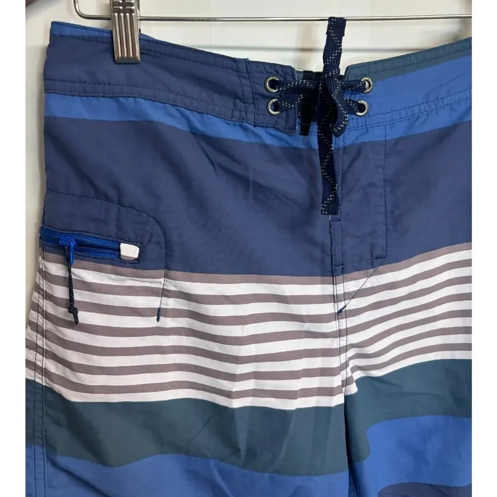 Patagonia Board Shorts 30 Men's Blue Striped Nylon Pockets Beach Surf Swimwear